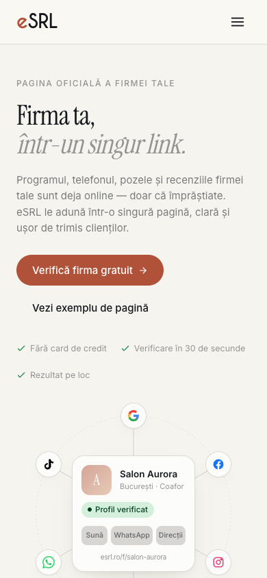 Pagina principală eSRL, în varianta mobilă.