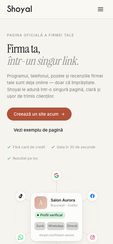 Pagina principală Shoyal, în varianta mobilă.
